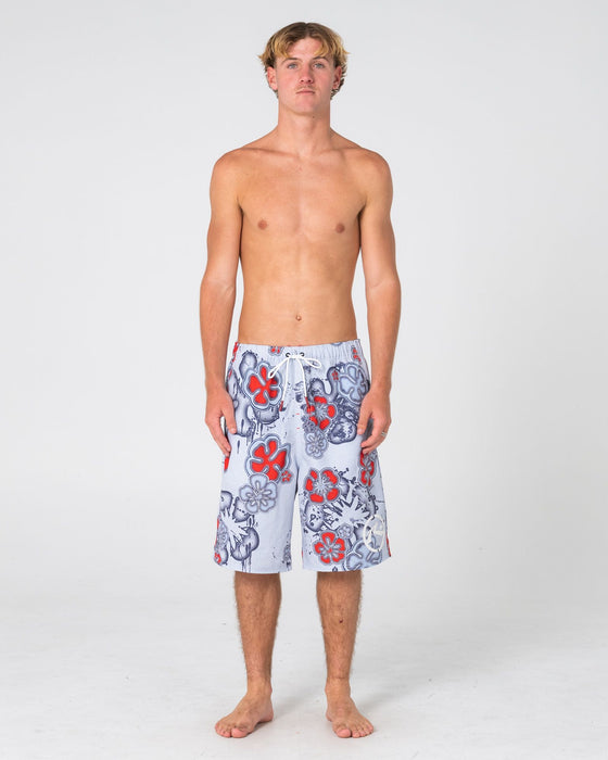 man-wearing-rambo-elastic-waist-boardshort-in-stone-grey