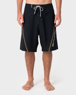 Man wearing Saber Tooth Fixed Waist Boardshort in Black
