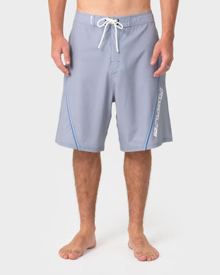 Man wearing Saber Tooth Fixed Waist Boardshort in Stone Grey