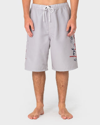 Man wearing Crisis Hybrid Waist Boardshort in Abbey Stone