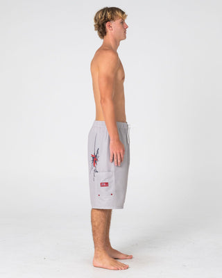 Man wearing Crisis Hybrid Waist Boardshort in Abbey Stone