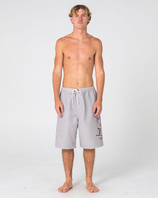 Man wearing Crisis Hybrid Waist Boardshort in Abbey Stone