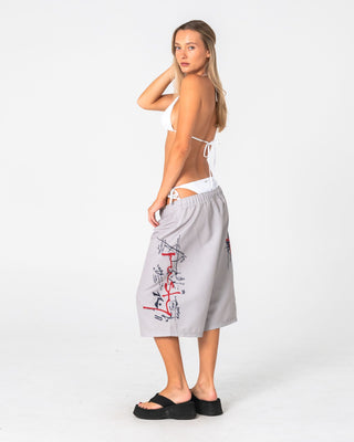 Man wearing Crisis Hybrid Waist Boardshort in Abbey Stone