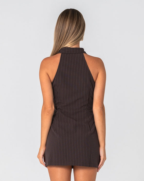 woman-wearing-missy-may-sleeveless-mini-dress-in-java-pinstripe