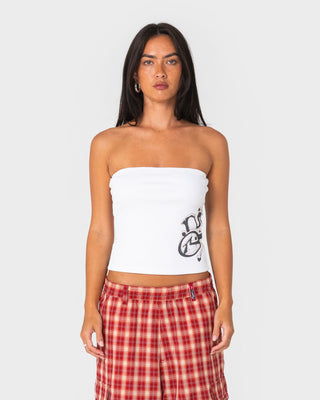 Woman wearing Art Attack Boob Tube in White