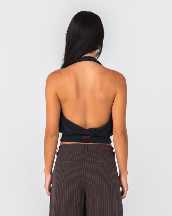woman-wearing-honey-halter-top-in-black