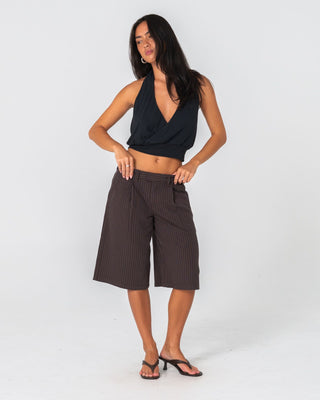 Woman wearing Honey Halter Top in Black