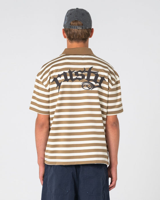 man-wearing-cleetus-short-sleeve-polo-in-mushroom