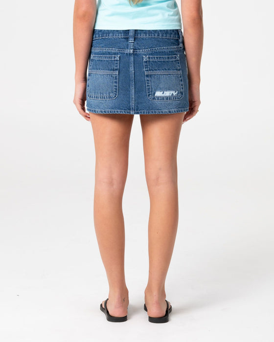 woman-wearing-flip-mommy-low-rise-mini-denim-skirt-2-0-in-blasted-middy-blue-blue