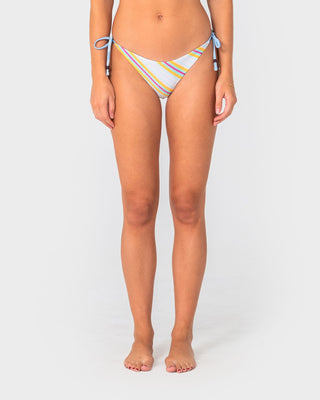 Woman wearing Barbara Stripeson Midi Bikini Bottom in Pastel Stripe