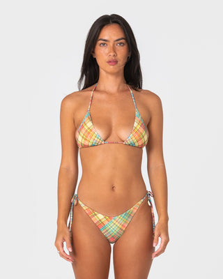 Woman wearing Check Moi Multiway Bikini Top in Multi Check
