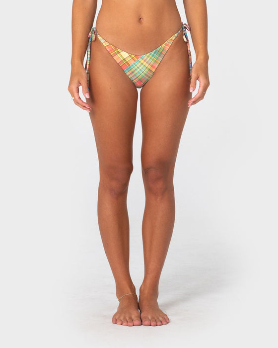 woman-wearing-check-moi-midi-side-ties-bikini-bottom-in-multi-check