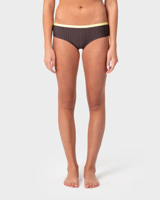 Woman wearing Cyberpunk Cheeky Bikini Short in Pinecone / Yellow