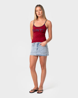 Woman wearing Tank Girl Contrast Staple Singlet in Cranberry / Navy