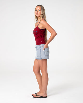 Woman wearing Tank Girl Contrast Staple Singlet in Cranberry / Navy