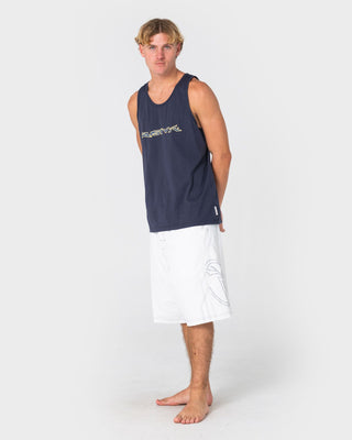 Man wearing Bullet Train Tank in Navy Blue