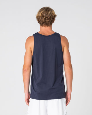 Man wearing Bullet Train Tank in Navy Blue
