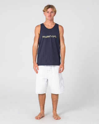 Man wearing Bullet Train Tank in Navy Blue