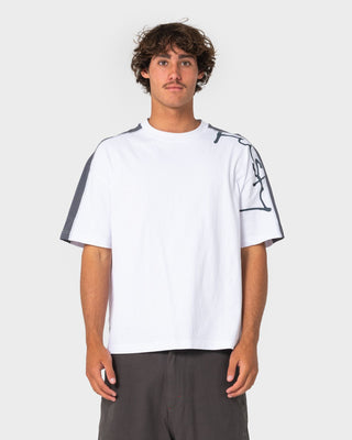 Man wearing Lost It Short Sleeve Tee in White