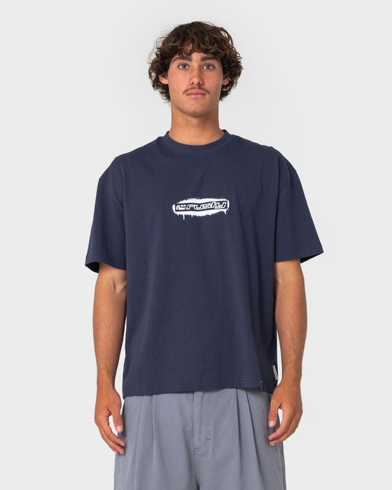 man-wearing-can-o-paint-short-sleeve-tee-in-dark-blue
