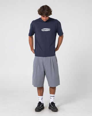 Man wearing Can O Paint Short Sleeve Tee in Dark Blue