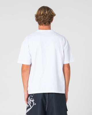 Man wearing Kurban Sprawl Short Sleeve Tee in White