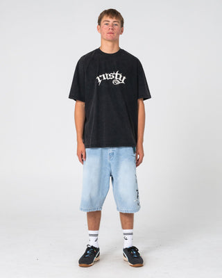 Man wearing Monty 2.0 Short Sleeve Tee in Washed Black