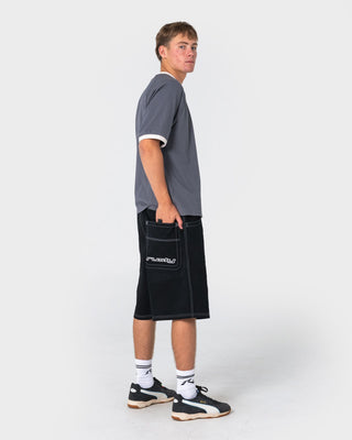 Man wearing Flip Daddy Elastic Baggy Short in Black