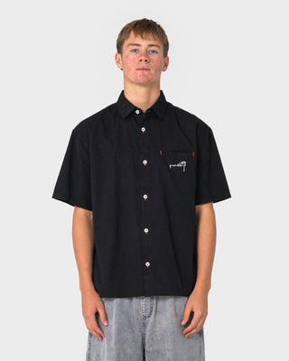 Man wearing Far Away Short Sleeve Shirt in Black