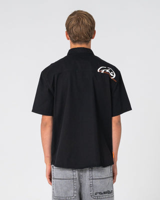 Man wearing Far Away Short Sleeve Shirt in Black