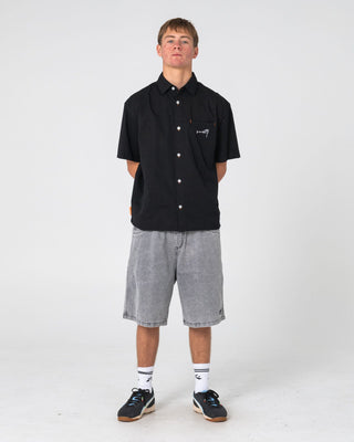 Man wearing Far Away Short Sleeve Shirt in Black