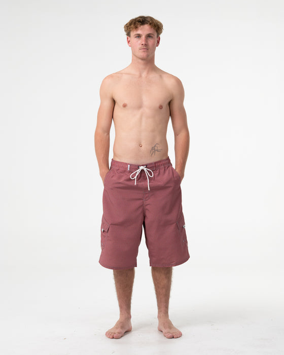 man-wearing-swish-25-baggy-boardshort-in-burgundy