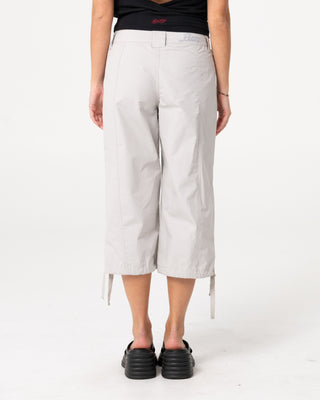 Woman wearing Cameron Low Rise Relaxed Capri Pant in Oyster Grey