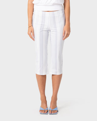 Woman wearing Finance Mummy Low Rise Stripe Capri Pant in Stripe