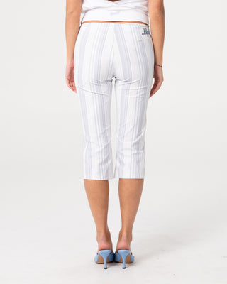 Woman wearing Finance Mummy Low Rise Stripe Capri Pant in Stripe