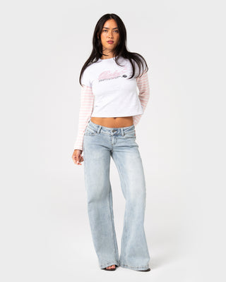 Woman wearing Star Chaser Mock Layer Tee in Ecru Marle / Pink