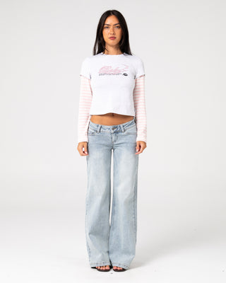Woman wearing Star Chaser Mock Layer Tee in Ecru Marle / Pink