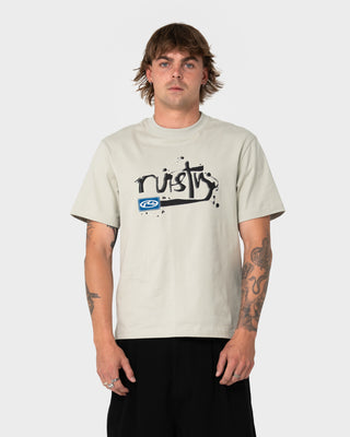 Man wearing Florilla Graphic Tee in Abbey Stone