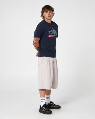 Man wearing Florilla Graphic Tee in Navy Blue