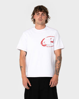 Man wearing Pop Shmoke Graphic Tee in White