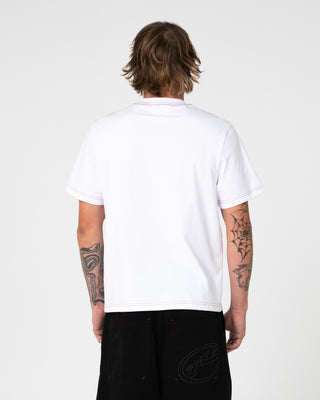 Man wearing Pop Shmoke Graphic Tee in White