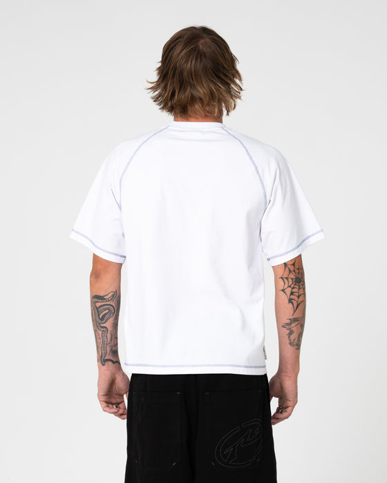 man-wearing-clarty-b-raglan-tee-in-white
