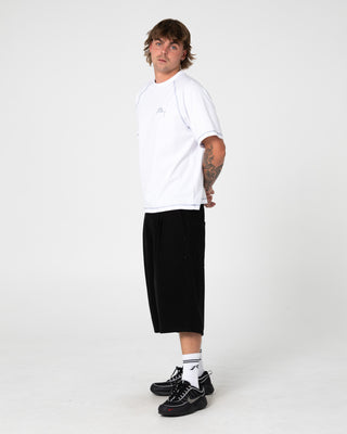 Man wearing Clarty B Raglan Tee in White