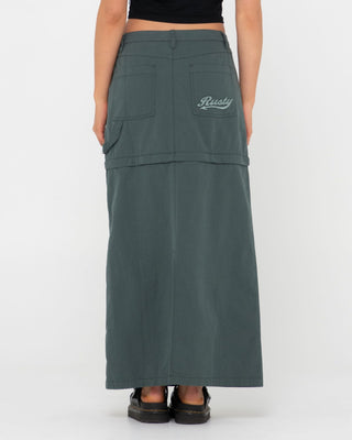 Woman wearing Billie Low Rise Ripstop Zip Off Skirt in Army