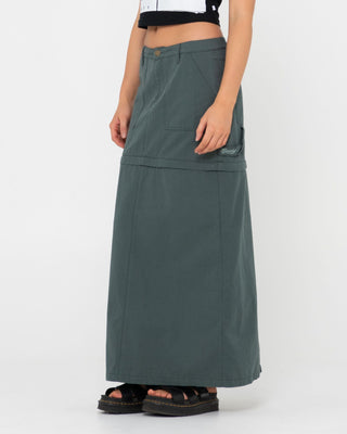 Woman wearing Billie Low Rise Ripstop Zip Off Skirt in Army