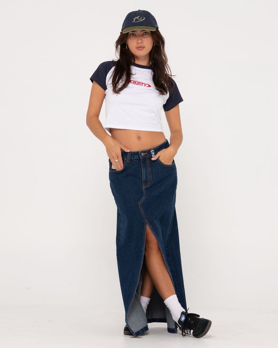 woman-wearing-celeste-low-rise-denim-maxi-skirt-in-deep-blue