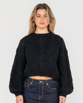 Woman wearing Folktale Crop Chunky Knit in Black