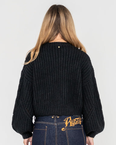 Woman wearing Folktale Crop Chunky Knit in Black