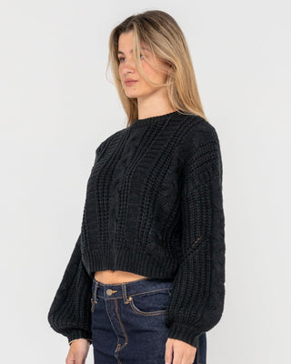 Woman wearing Folktale Crop Chunky Knit in Black