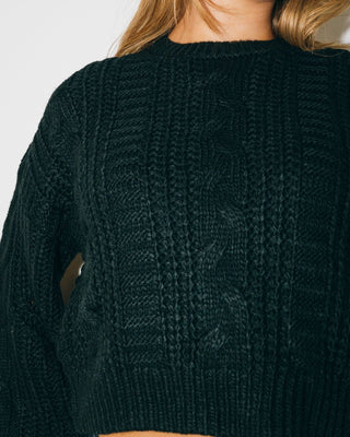 Woman wearing Folktale Crop Chunky Knit in Black